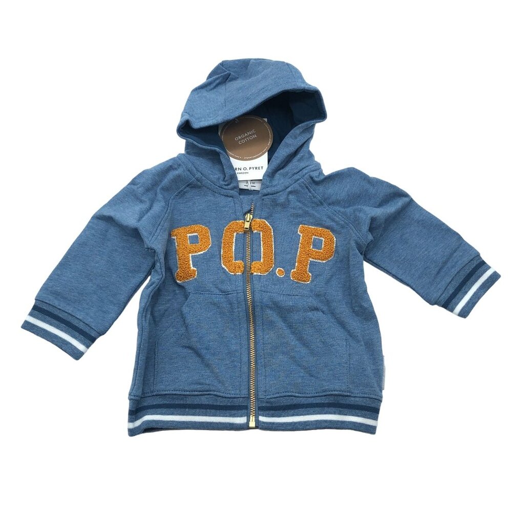 Polarn O. Pyret Baby Hoodie Blue Organic Cotton Zip-Up Hooded Sweatshirt 2-4M
